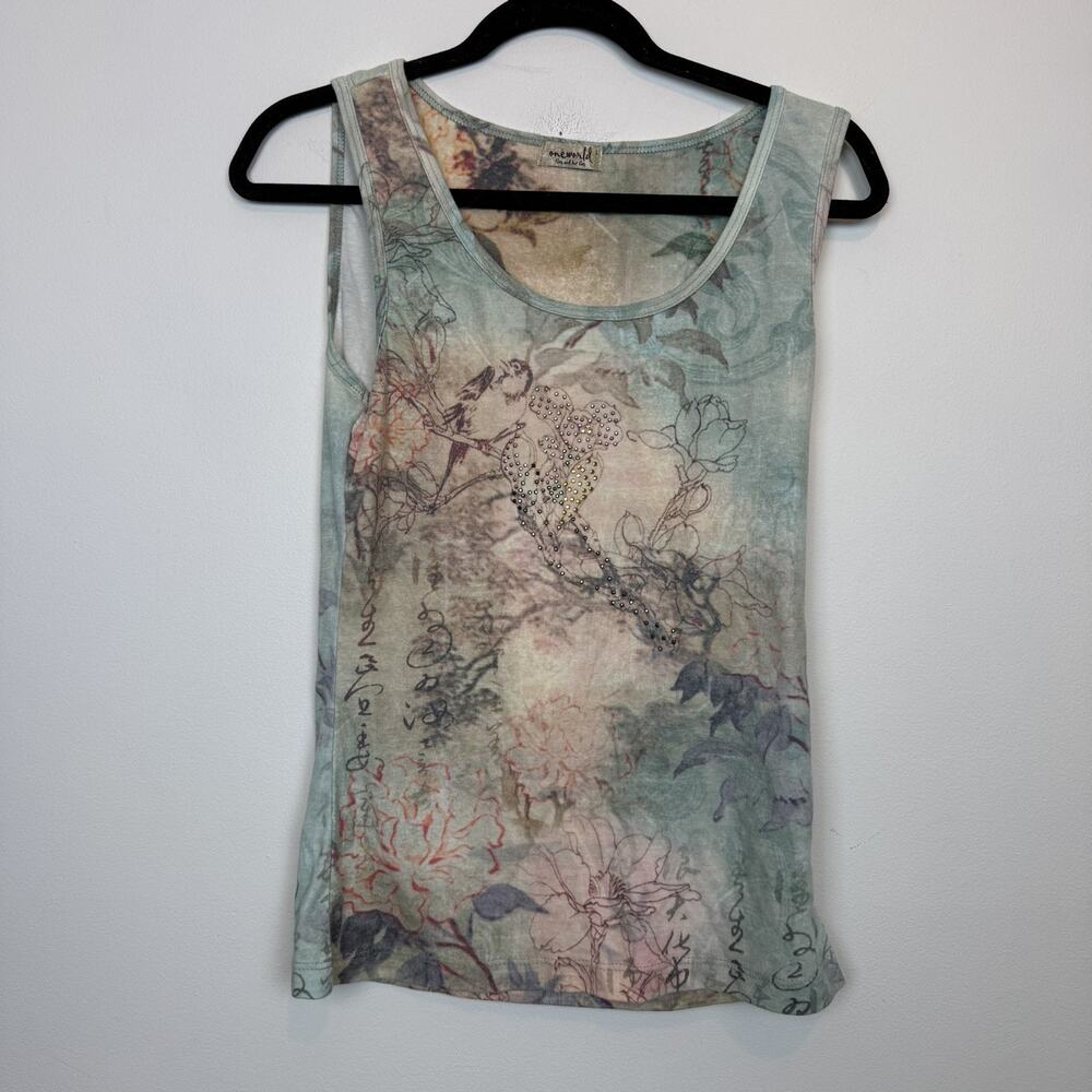 One World rhinetstone tank top large summer boho cottagecore